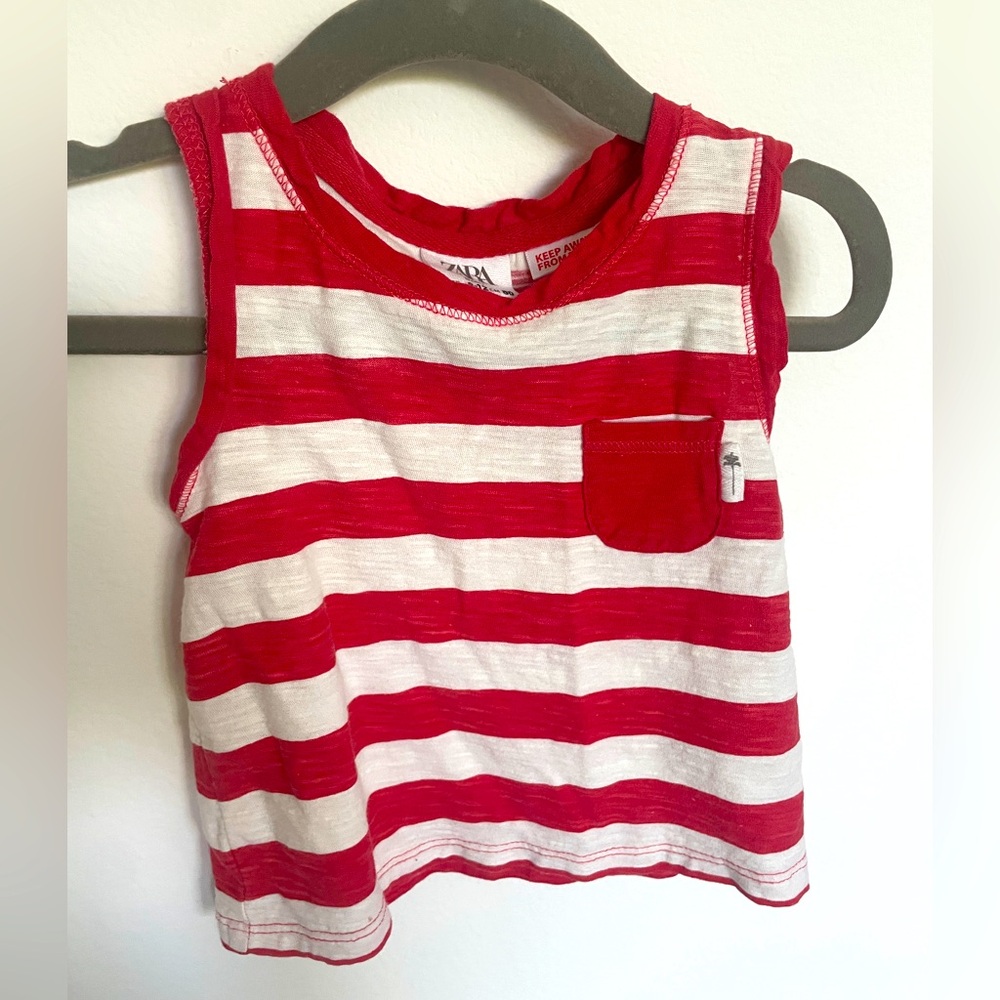 Zara Kids Red and White Striped Tank Top- 9-12 month